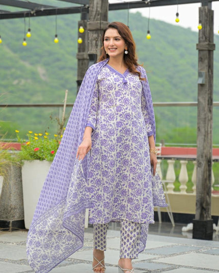 Gindly Pure Cotton Embroidered Straight Women's Ethnic Wear Kurta Pant Dupatta Set