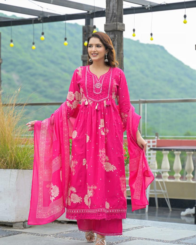 Gindly Pure Cotton Embroidered Anarkali Women's Ethnic Wear Anarkali Set