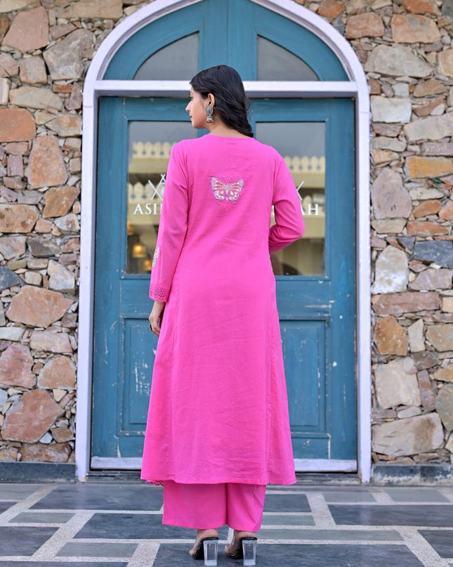 Gindly Pure Cotton Embroidered Anarkali Women's Ethnic Wear Kurta Pant Dupatta Set