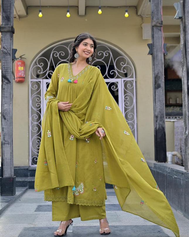 Gindly Pure Cotton Embroidered Anarkali Women's Ethnic Wear Kurta Pant Dupatta Set