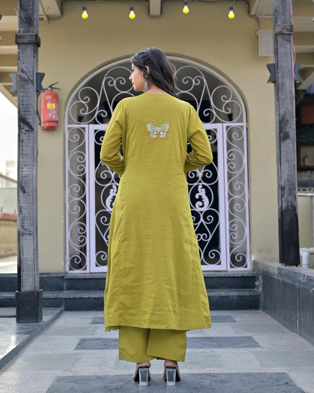 Gindly Pure Cotton Embroidered Anarkali Women's Ethnic Wear Kurta Pant Dupatta Set