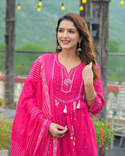 Gindly Pure Cotton Embroidered Anarkali Women's Ethnic Wear Anarkali Set