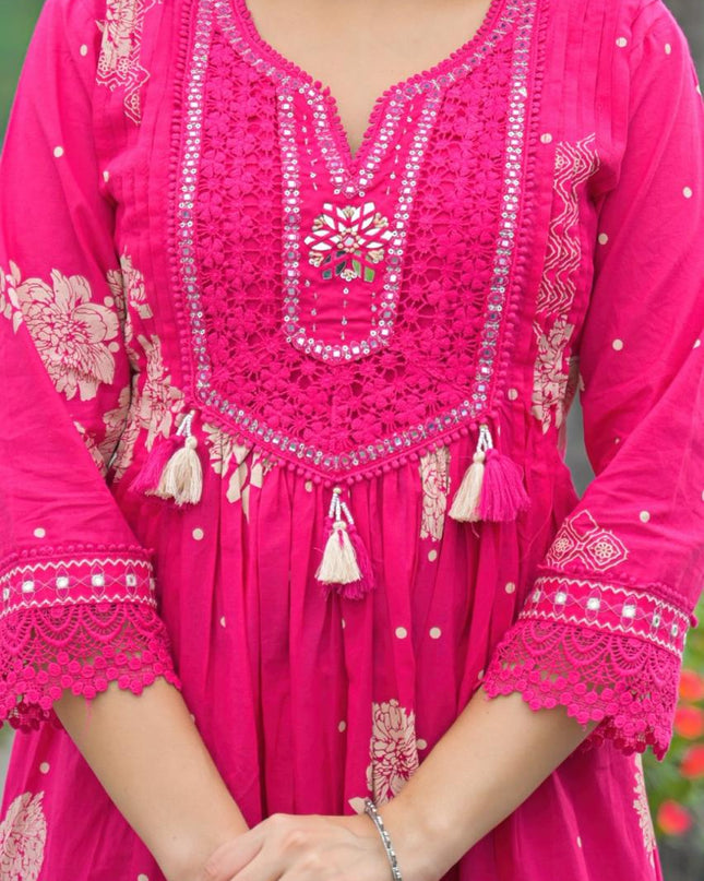 Gindly Pure Cotton Embroidered Anarkali Women's Ethnic Wear Anarkali Set