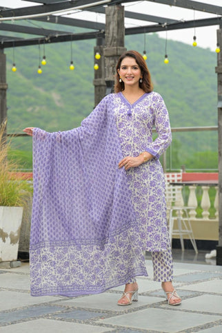 Gindly Pure Cotton Embroidered Straight Women's Ethnic Wear Kurta Pant Dupatta Set