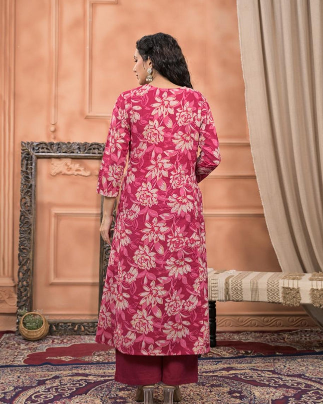 Gindly Pure Cotton Embroidered v-neck Floral Print Anarkali Women's Ethnic Wear Set