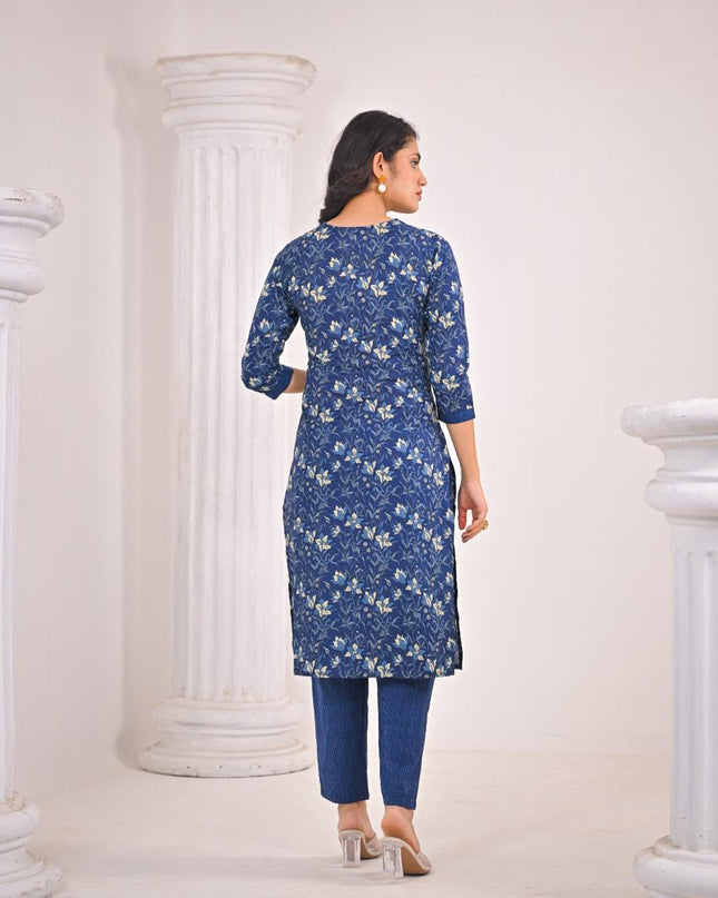Gindly Pure Cotton Embroidered Straight Women's Ethnic Wear Set