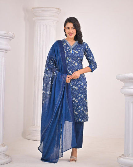 Gindly Pure Cotton Embroidered Straight Women's Ethnic Wear Set