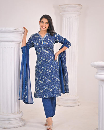 Gindly Pure Cotton Embroidered Straight Women's Ethnic Wear Set