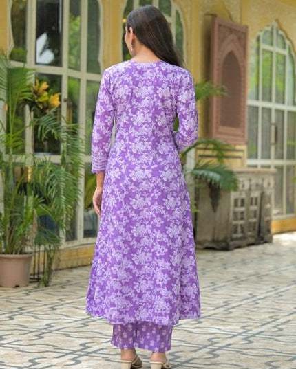 Gindly Pure Cotton Embroidered Anarkali Women's Ethnic Wear Set