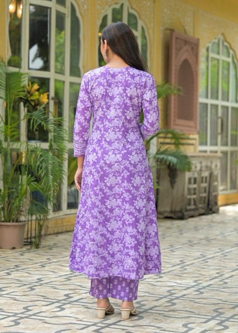 Gindly Pure Cotton Embroidered Anarkali Women's Ethnic Wear Set