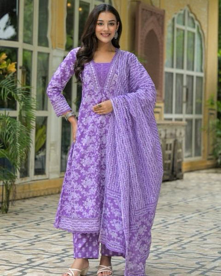 Gindly Pure Cotton Embroidered Anarkali Women's Ethnic Wear Set