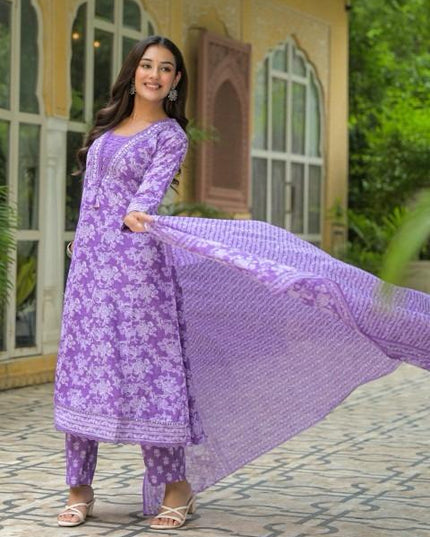 Gindly Pure Cotton Embroidered Anarkali Women's Ethnic Wear Set