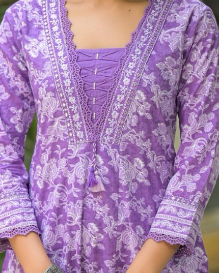 Gindly Pure Cotton Embroidered Anarkali Women's Ethnic Wear Set