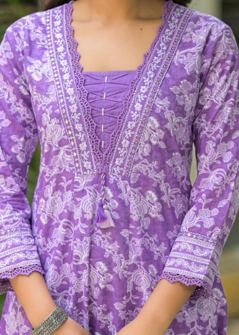 Gindly Pure Cotton Embroidered Anarkali Women's Ethnic Wear Set