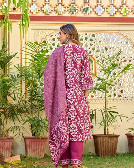 Gindly Pure Cotton Embroidered U-neck Anarkali Women's Ethnic Wear Set