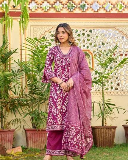 Gindly Pure Cotton Embroidered U-neck Anarkali Women's Ethnic Wear Set