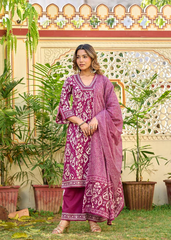 Gindly Pure Cotton Embroidered U-neck Anarkali Women's Ethnic Wear Set