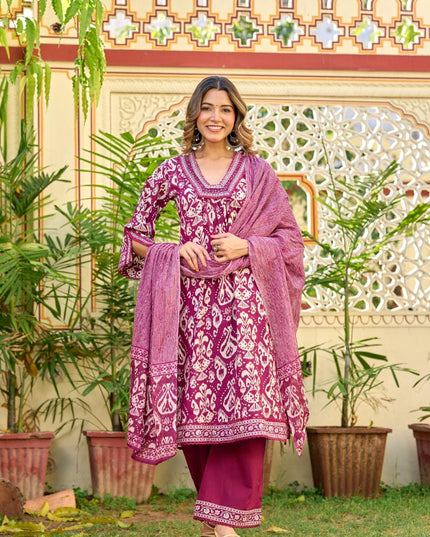 Gindly Pure Cotton Embroidered U-neck Anarkali Women's Ethnic Wear Set