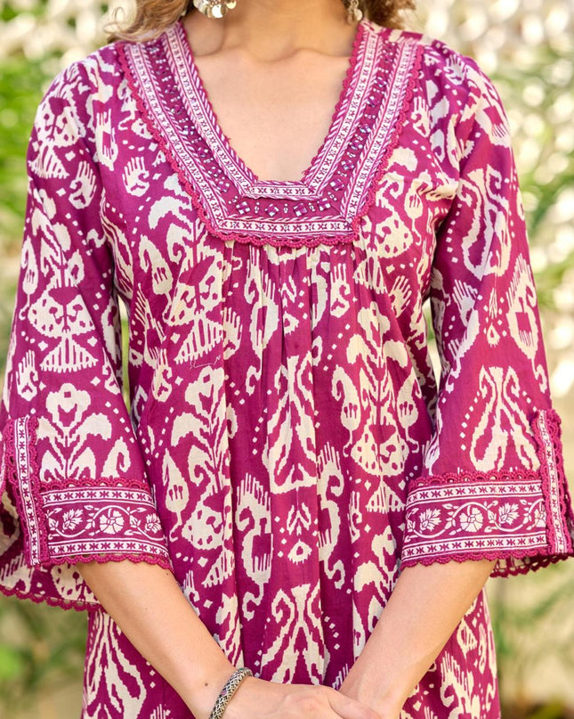 Gindly Pure Cotton Embroidered U-neck Anarkali Women's Ethnic Wear Set