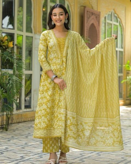 Gindly Pure Cotton Embroidered Anarkali Women's Ethnic Wear Set
