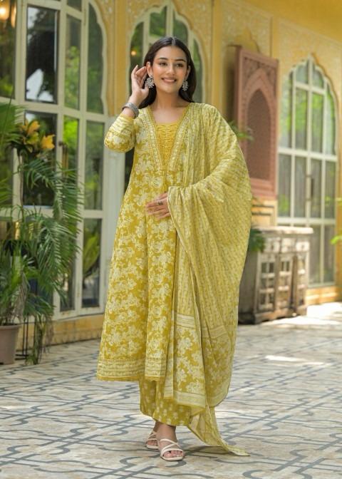 Gindly Pure Cotton Embroidered Anarkali Women's Ethnic Wear Set