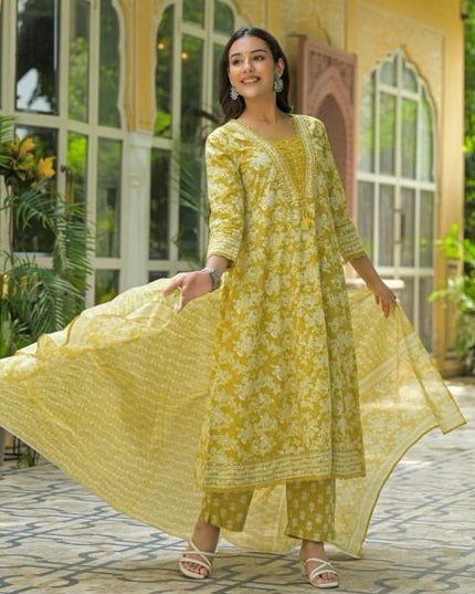 Gindly Pure Cotton Embroidered Anarkali Women's Ethnic Wear Set