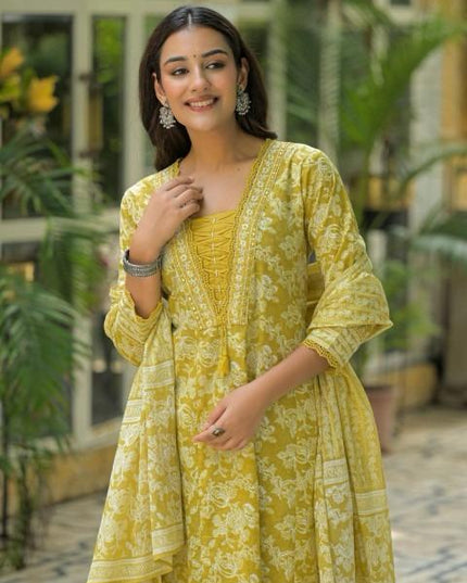 Gindly Pure Cotton Embroidered Anarkali Women's Ethnic Wear Set