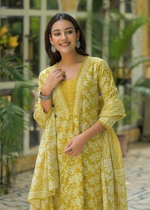 Gindly Pure Cotton Embroidered Anarkali Women's Ethnic Wear Set