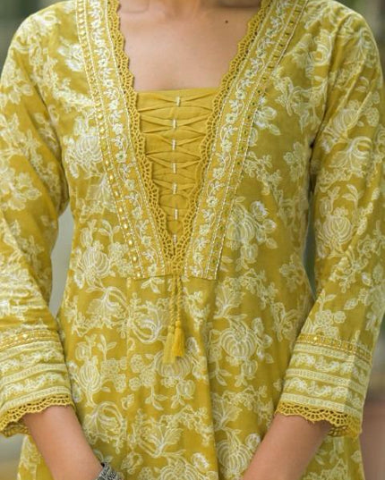 Gindly Pure Cotton Embroidered Anarkali Women's Ethnic Wear Set