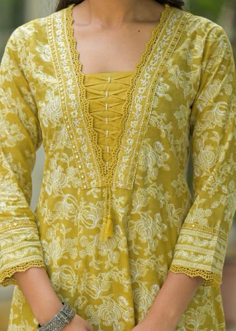 Gindly Pure Cotton Embroidered Anarkali Women's Ethnic Wear Set