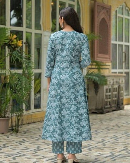 Gindly Pure Cotton Embroidered Anarkali Women's Ethnic Wear Set