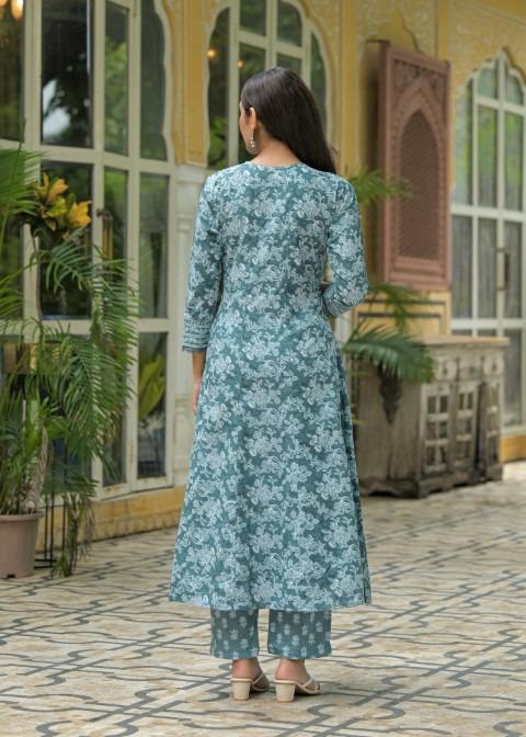 Gindly Pure Cotton Embroidered Anarkali Women's Ethnic Wear Set