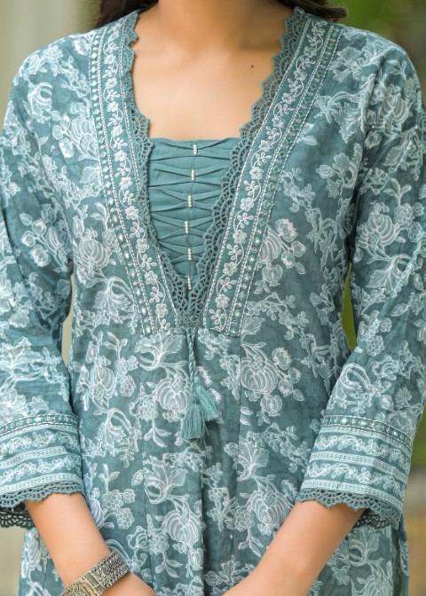 Gindly Pure Cotton Embroidered Anarkali Women's Ethnic Wear Set