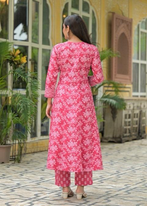 Gindly Pure Cotton Embroidered Anarkali Women's Ethnic Wear Set