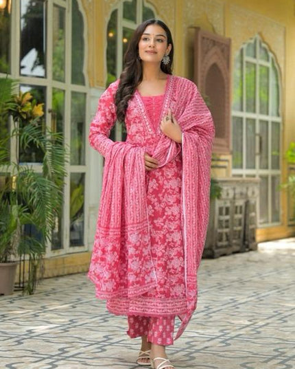 Gindly Pure Cotton Embroidered Anarkali Women's Ethnic Wear Set