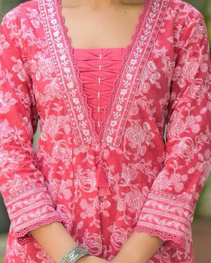 Gindly Pure Cotton Embroidered Anarkali Women's Ethnic Wear Set