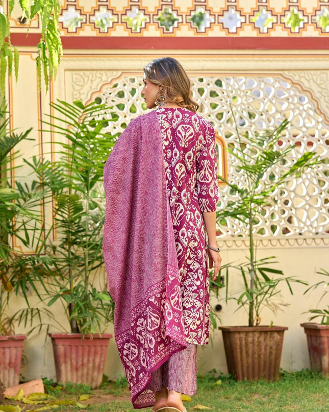 Gindly Pure Cotton Embroidered v-neck Anarkali Women's Ethnic Wear Set