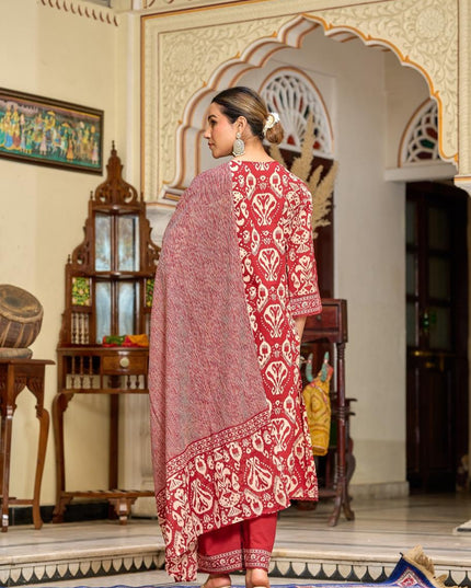 Gindly Pure Cotton Embroidered U-neck Anarkali Women's Ethnic Wear Set