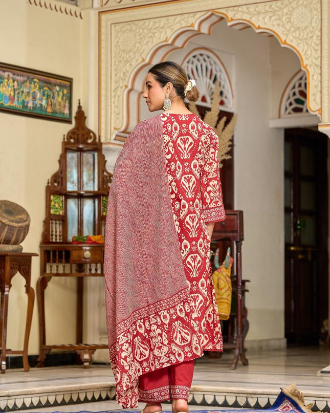 Gindly Pure Cotton Embroidered U-neck Anarkali Women's Ethnic Wear Set