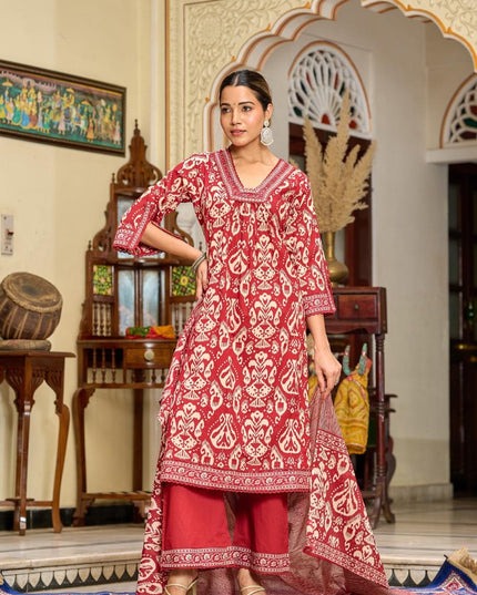 Gindly Pure Cotton Embroidered U-neck Anarkali Women's Ethnic Wear Set