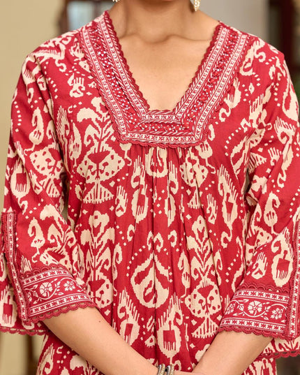 Gindly Pure Cotton Embroidered U-neck Anarkali Women's Ethnic Wear Set