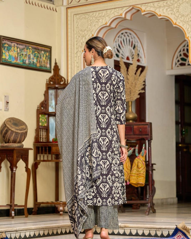 Gindly Pure Cotton Embroidered v-neck Anarkali Women's Ethnic Wear Set