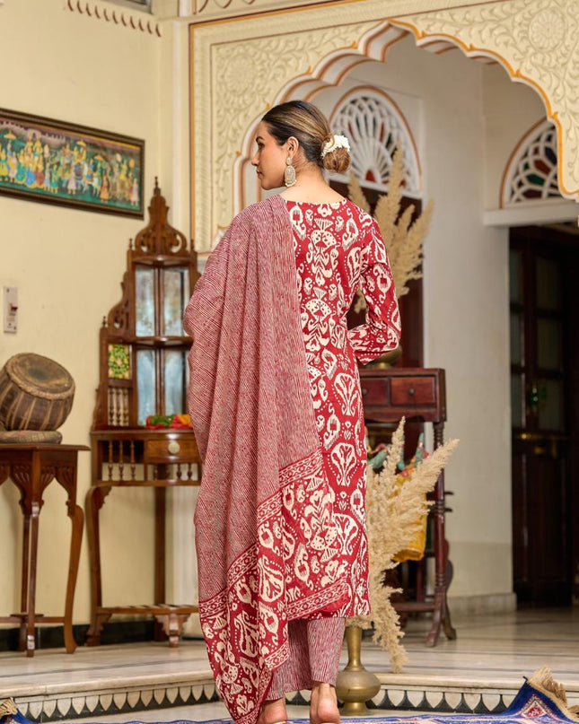 Gindly Pure Cotton Embroidered v-neck Anarkali Women's Ethnic Wear Set