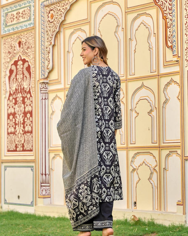 Gindly Pure Cotton Embroidered U-neck Anarkali Women's Ethnic Wear Set