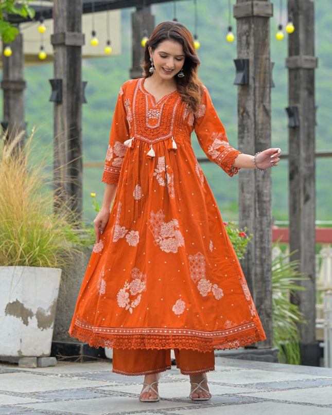 Gindly Pure Cotton Embroidered Anarkali Women's Ethnic Wear Anarkali Set