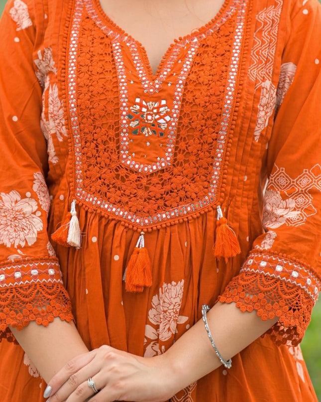 Gindly Pure Cotton Embroidered Anarkali Women's Ethnic Wear Anarkali Set