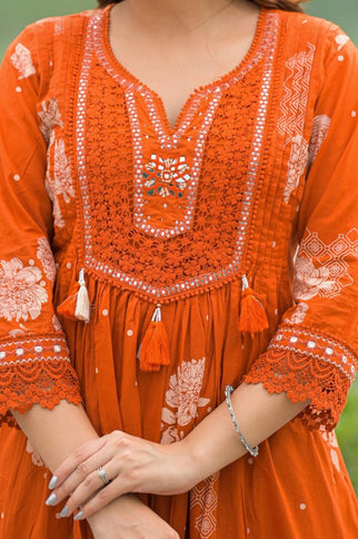 Gindly Pure Cotton Embroidered Anarkali Women's Ethnic Wear Anarkali Set