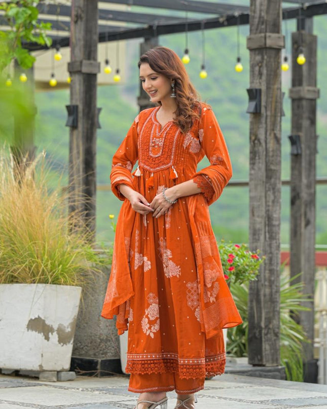 Gindly Pure Cotton Embroidered Anarkali Women's Ethnic Wear Anarkali Set