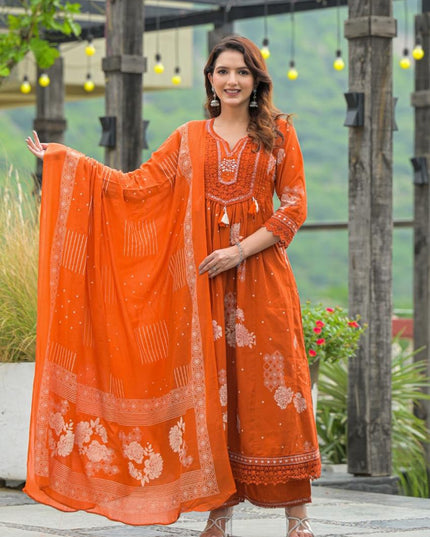 Gindly Pure Cotton Embroidered Anarkali Women's Ethnic Wear Anarkali Set