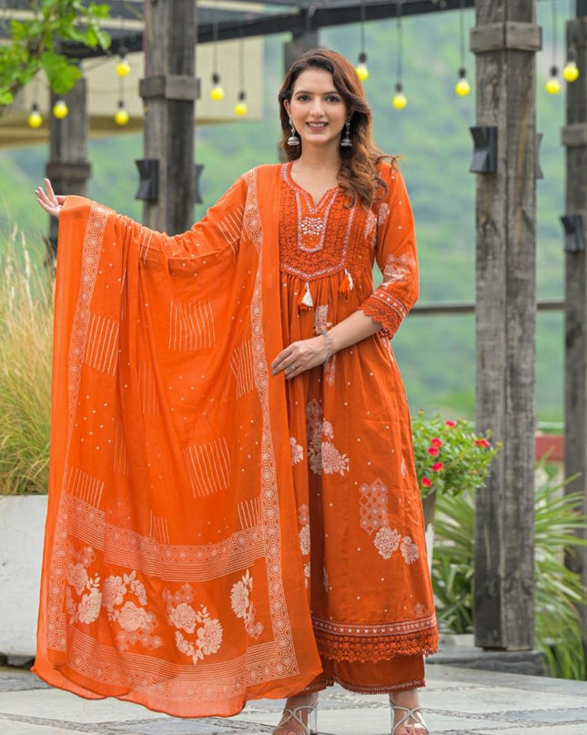 Gindly Pure Cotton Embroidered Anarkali Women's Ethnic Wear Anarkali Set